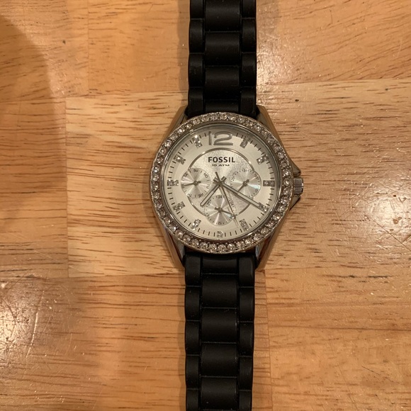 Fossil watch with Stones - black rubber bands - Picture 2 of 8